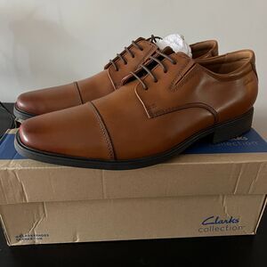 Clarks Tilden Cap Oxford Shoes Men's 10.5M Dark Tan Leather Dress Casual